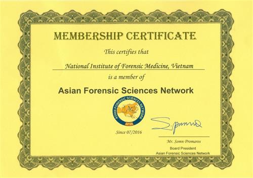 Viện Pháp y Quốc gia là thành viên Hiệp hội Khoa học pháp y Châu á (AFSN)
